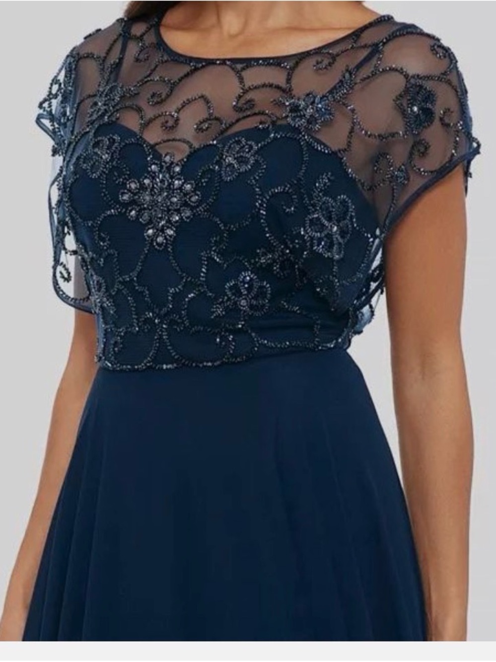 Xscape Navy Blue Beaded Lace A-Line Gown โ Size 16 NWT - Picture 3 of 6